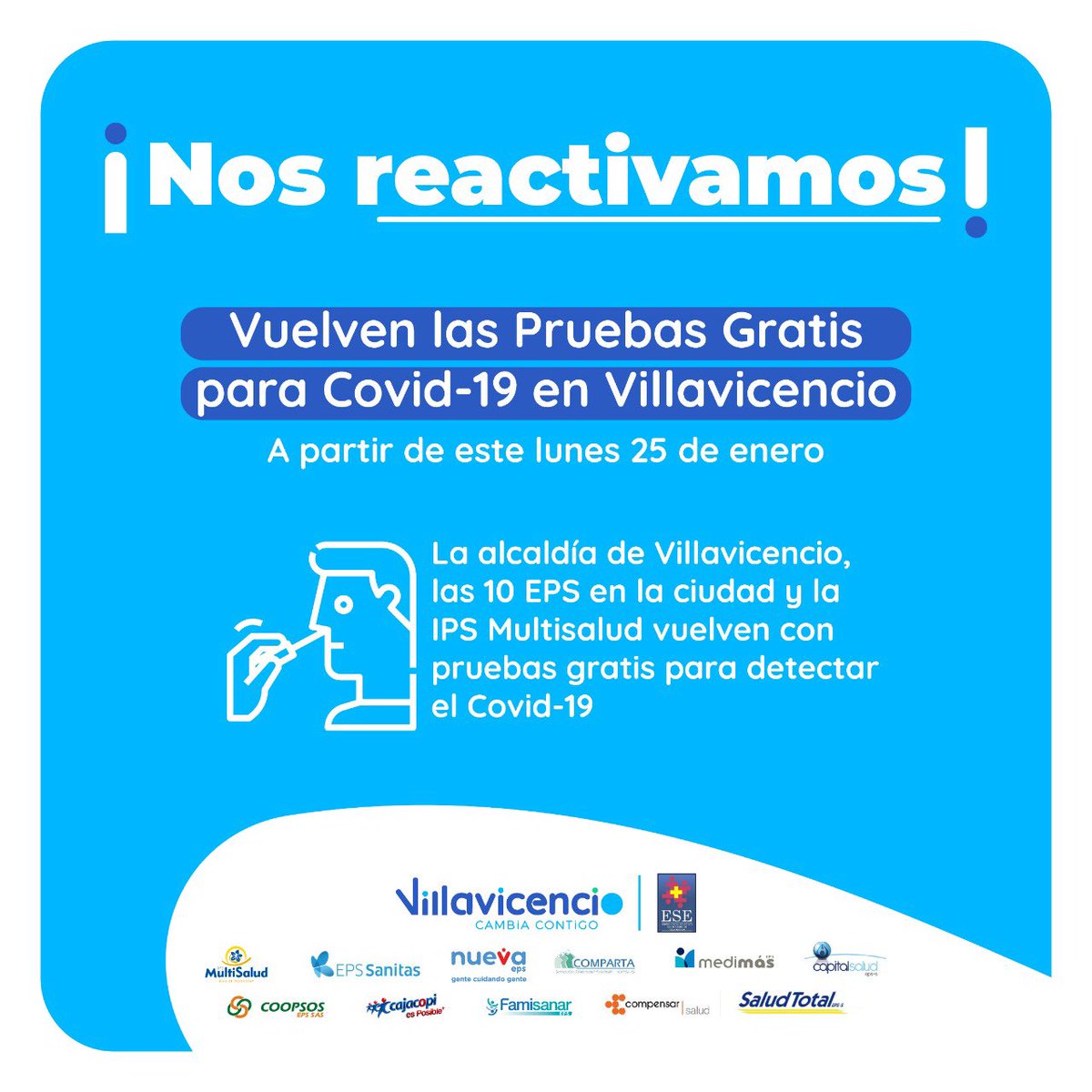 harmanfelipe's tweet photo. Desde el lunes 25 de enero, volvemos a los barrios de la capital del Piedemonte con pruebas gratuitas para #COVID19

El Parque Los Fundadores y el Polideportivo del barrio Porfía serán nuestros puntos habilitados a partir de las 8:00 AM.

¡El compromiso es con nuestra salud! https://t.co/jqmgqxG0gu