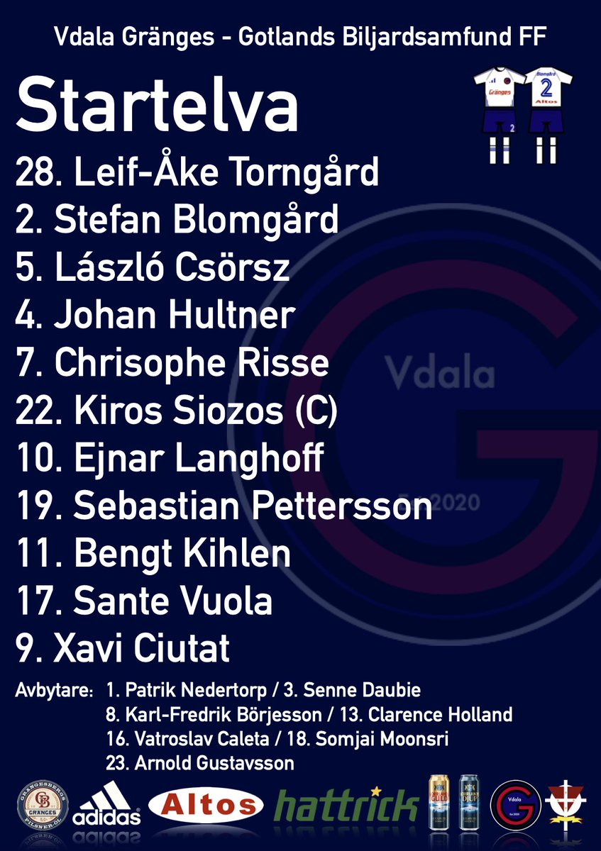 VdalaGranges's tweet photo. Här är startelvan i derbyt mot Gotlands Biljardsamfund #VDGGBS #V386 https://t.co/6Eq6E6xLr6