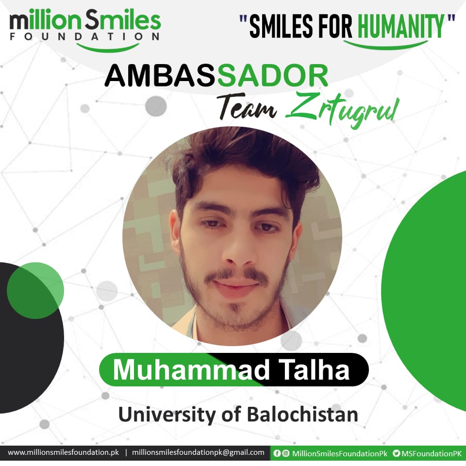 MSfoundationPK's tweet photo. Dreams don't work, unless you do!

Million Smiles Foundation is proud to announce Mr. Muhammad Talha, Mr. Shameer Malick, Mr. Pawan Kumar and Mr. Qasim Grewal our AMBASSADORS of "Smiles for Humanity" as "Team Zrtugrul".

#MillionSmilesFoundation  #SmilesForHumanity #TeamZrtugrul https://t.co/dPGMTPbeCL