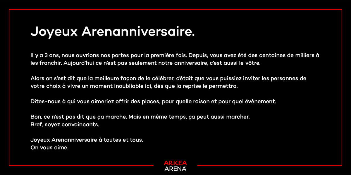 Joyeux Arenanniversaire à toutes et tous ❤️