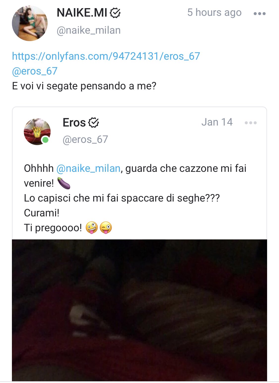 Quella porca ninfomane di Naike apprezza le mie #seghe per lei e mi scrive che si sditalina guardandomi