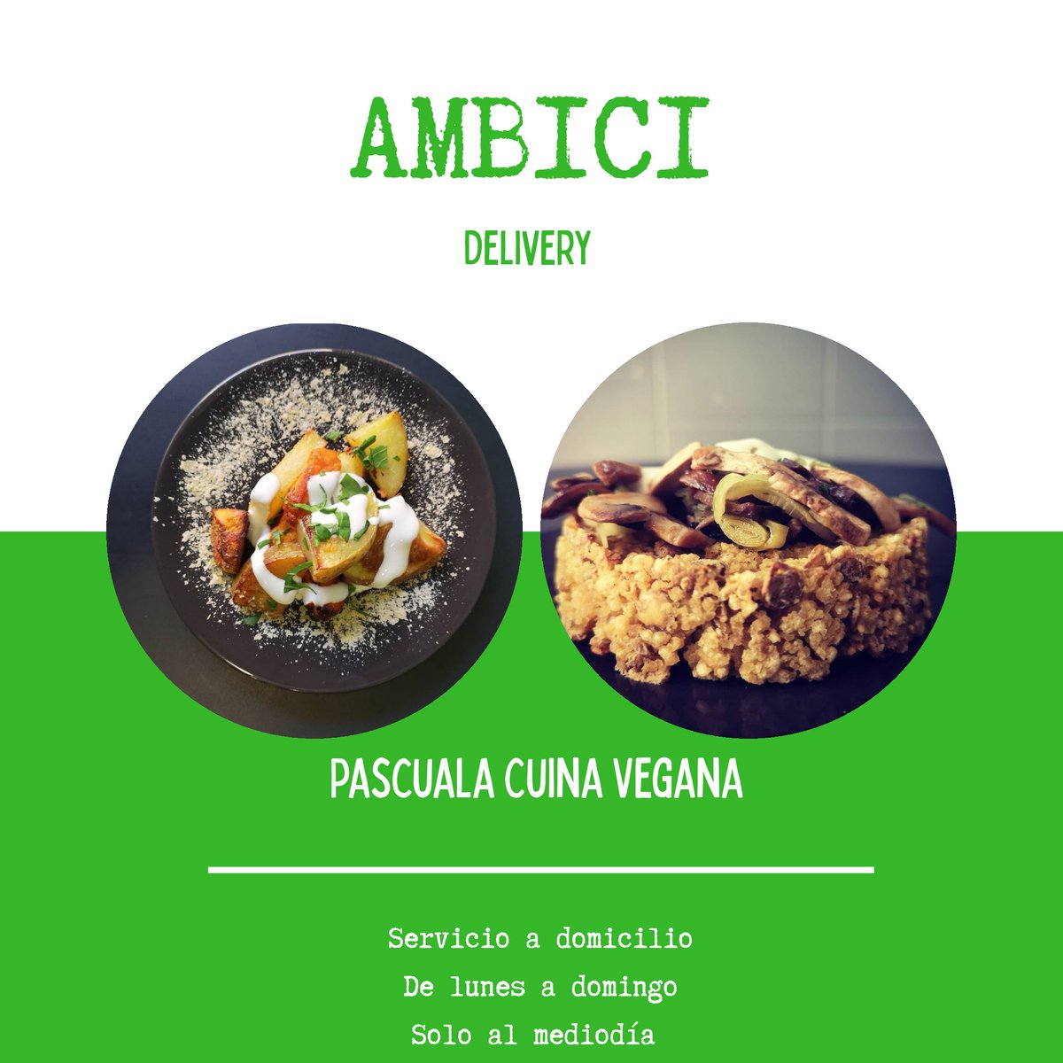 A que no te apetece cocinar?? 😜
@ambicicoop te llevamos a 🏡  <a href="/LolinCafe/">LolinCafe 👩🏻‍🍳💪🏼💜🏳️‍🌈</a> @pascuala_cuinavegana 
👉 Recuerda hacer tu pedido con un mínimo de 30 minutos de antelación.
Lolín Café 📱 931 460 739
Pascuala 📱 675 344 141 
Consume local, consume delivery con valor social.
#ambicicoop