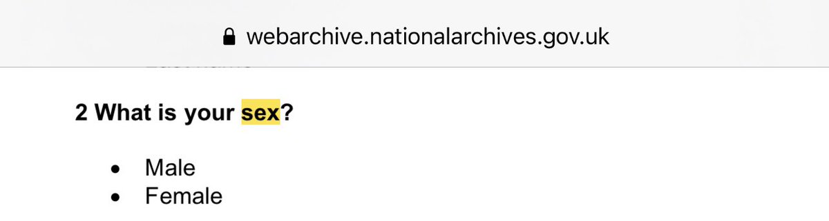 In his article  @ShippersUnbound claims that the 2011 had a question on gender identity. It didn’t, the National Archive has last year’s census on its website. The question has been unaltered since the first one in 1801. (2/2)