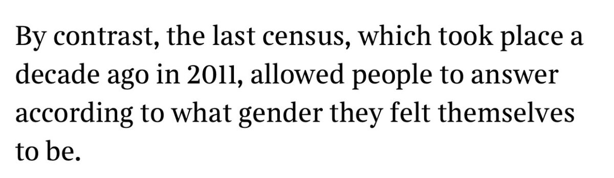 In his article  @ShippersUnbound claims that the 2011 had a question on gender identity. It didn’t, the National Archive has last year’s census on its website. The question has been unaltered since the first one in 1801. (2/2)