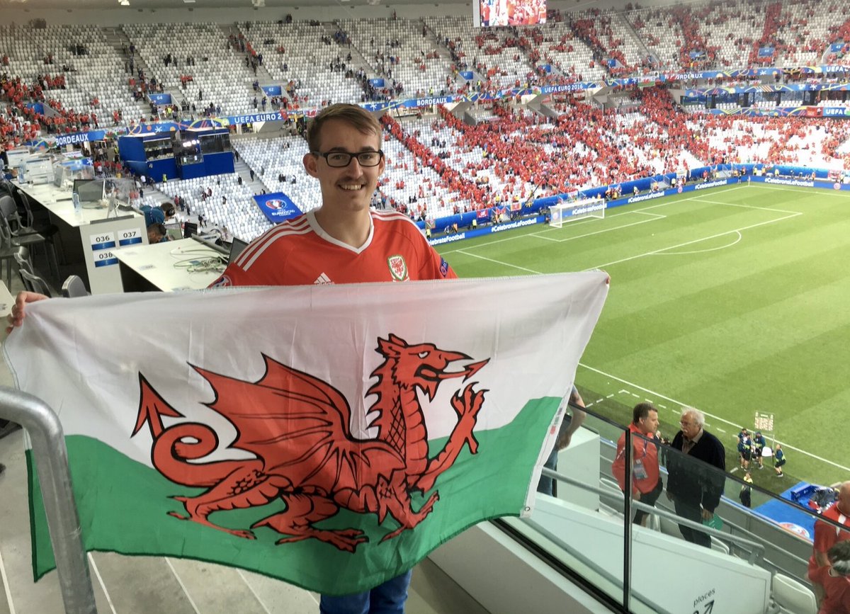 Trip 4; June 2016Wales 2-1 Slovakia (Bordeaux) Notes: The first Euro 2016 match I attended. Watched Wales  win - one of the best matches I've ever attended  (ignore the backwards flag )