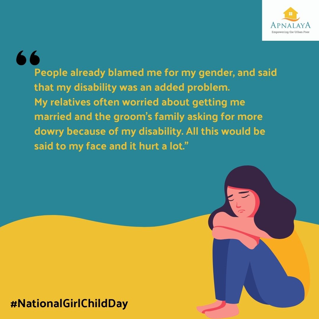 Naseem Shaikh, a teacher at Apnalaya’s daycare centre, recalls her childhood experiences, where at every family get together, she would be ridiculed for her disability.  #NationalGirlChildDay  @PreranaATC  @STCI_Mumbai  @NGOprotsahan  @CSAfamilyforall  @LeherIndia  @ArunKumar3165