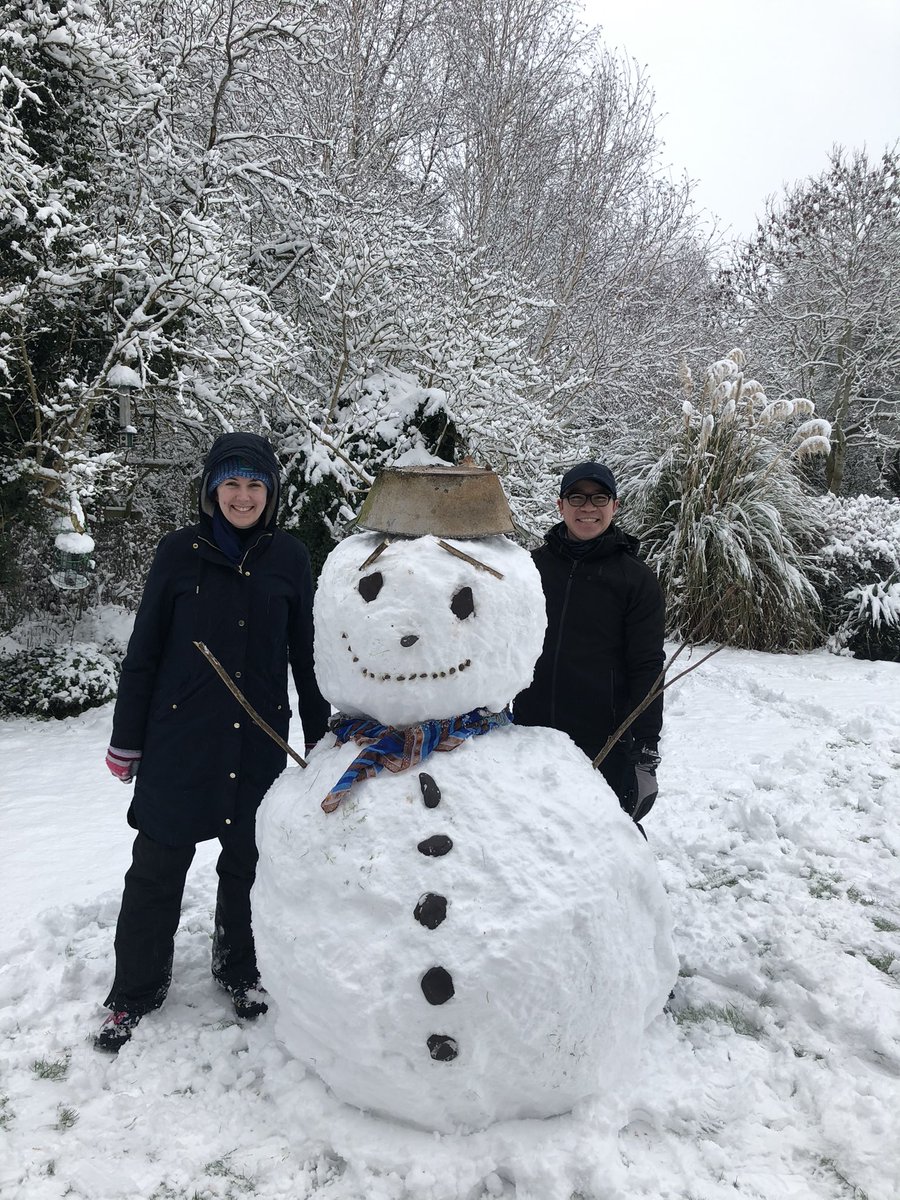 biffosmith14's tweet photo. Tim the Tin Hat Snowman ⛄️ is what you get when a software engineer &amp; a primary school teacher go out to play.

(Tim is socially distanced but outside @Lit_Smith’s bedroom window so she can see him) https://t.co/zIVaGTjTHO