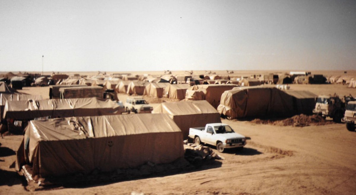 The_Crabman66's tweet photo. @PhilipClare1 @JohnNicholRAF @RAFBenson Ah yes, Coalition Chinooks and tents as far as the eye can see!! But we did have the luxury of ‘solar heated’ showers and communal ‘long drop onto diesel’ latrines!! @JohnNicholRAF You don’t get those in the Sheraton!! #DesertStorm30 #opgranby30 @RAF_Odiham #rafsh https://t.co/N6r7Ee25EY