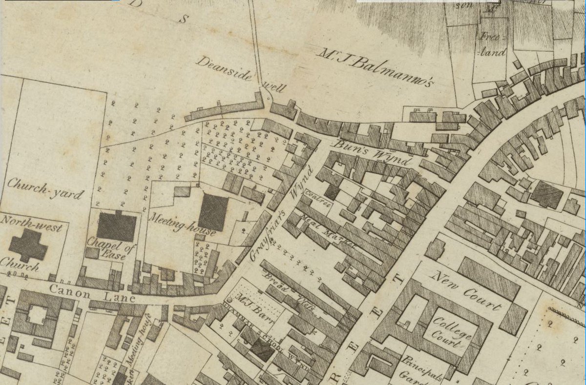 Where does that angle come from?On McArthur's map of 1778, we see a street called Greyfriars Wynd, linking Canon Lane to Bun's Wynd.Its orientation makes sense: parallel with High Street and linked to it by the narrow wynds and closes of the mediaeval city.