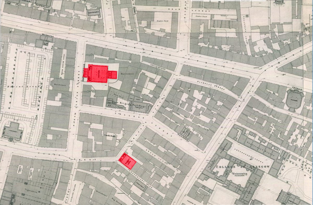 Greyfriars Wynd, in turn was named for the Franciscan monastery on this site, which later gave its name to Greyfriars U.P. Church on Albion Street [ https://www.theglasgowstory.com/image/?inum=TGSD00500] and Greyfriars School, marked here on the 1857 OS map.Note what's happened just to the north...