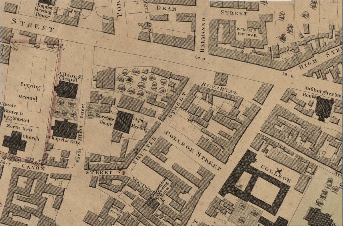 Between McArthur's map of 1778 and Fleming's map of 1807, the picture had changed dramatically as George Street smashed through, demolishing the buildings on the north of Bun's Wynd.Greyfriars Wynd, now Shuttle Street, remained, creating that acute angle that shapes the TIC.
