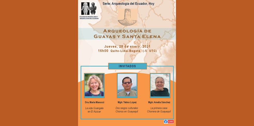 El jueves, un nuevo webinar. Les esperamos en la transmisión en la página de "Arqueología del Ecuador, Hoy" en Facebook.
#Arqueologia #Ecuador #webinar #arqueologiaecuatoriana #Peninsuladesantaelena #Guayaquil #Guayas #cultura