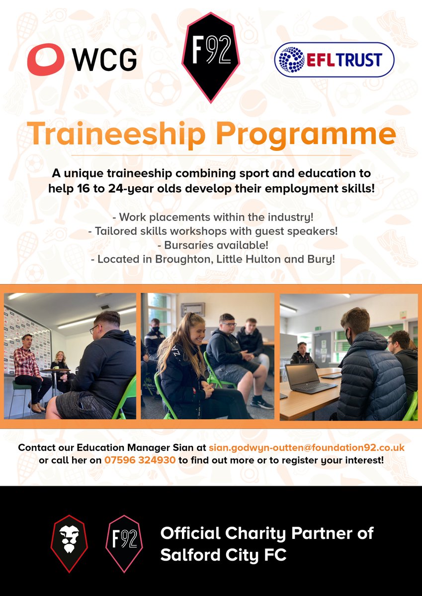 We're still recruiting for the next cohort of our Traineeship Programme - a course to help young people develop their employability skills! 🎓🙌

Email our Education Manager Sian @ 𝐬𝐢𝐚𝐧.𝐠𝐨𝐝𝐰𝐲𝐧-𝐨𝐮𝐭𝐭𝐞𝐧@𝐟𝐨𝐮𝐧𝐝𝐚𝐭𝐢𝐨𝐧𝟗𝟐.𝐜𝐨.𝐮𝐤 for more information! 📧