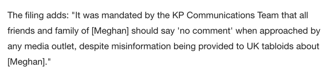 Meghan (and her friends) wasn't allowed to defend herself and yet KP went out of their way to defend Kate's stories?....