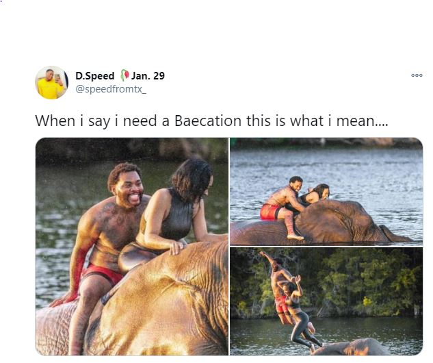 tina_ppd's tweet image. Person (@speedfromtx_) posts hideous pic. When pointed out riding/jumping off elephants 'not cool', he is surprised so many people care...Claims he doesn't condone hurting animals yet fails to see a link. 

Wish I had @yashar 's comms skills...
#refusetoride #BanElephantRides