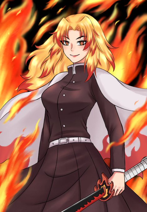 ⛧‧₊˚✦ 𝕱𝖑𝖆𝖒𝖒𝖞_𝕶𝖔𝖗𝖓𝖗𝖆𝖜𝖊𝖊 ✦˚₊‧☪︎さんがTwitterに投稿した煉獄杏寿郎(鬼滅の刃)のイラスト。