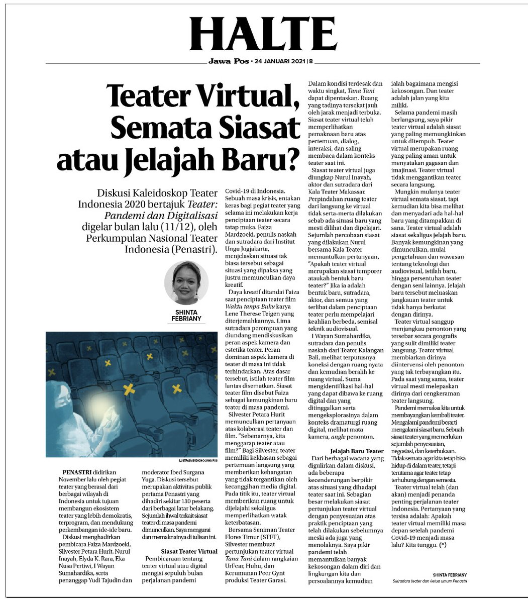 Tulisan versi panjang akan tayang di website Perkumpulan Nasional Teater Indonesia (Penastri). Segera.