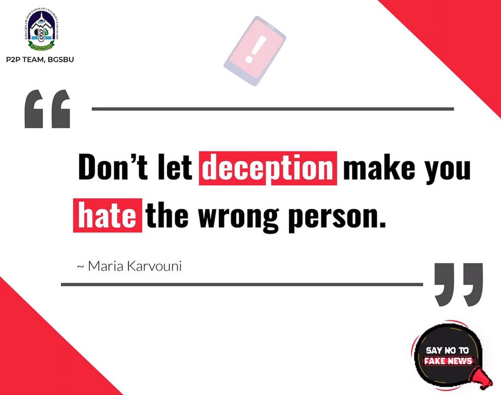 NOTOFAKENEWS_'s tweet photo. "Don't Let Deception make you hate the wrong person."

~ Maria 
@bgsbuofficial #saynotofakenews https://t.co/Arxv0VLecD