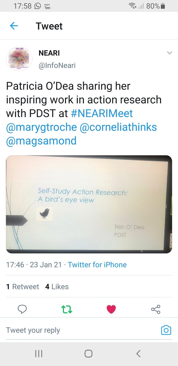 marygtroche's tweet photo. Trish O'Dea did a fabulous presentation about the current #SelfStudyActionResearch work being done by members of @PDSTie
Trish reminded us that the organisation is not just 'research aware', but also 'research active'. @PDSTResearch https://t.co/NzjkMtJ9ZM