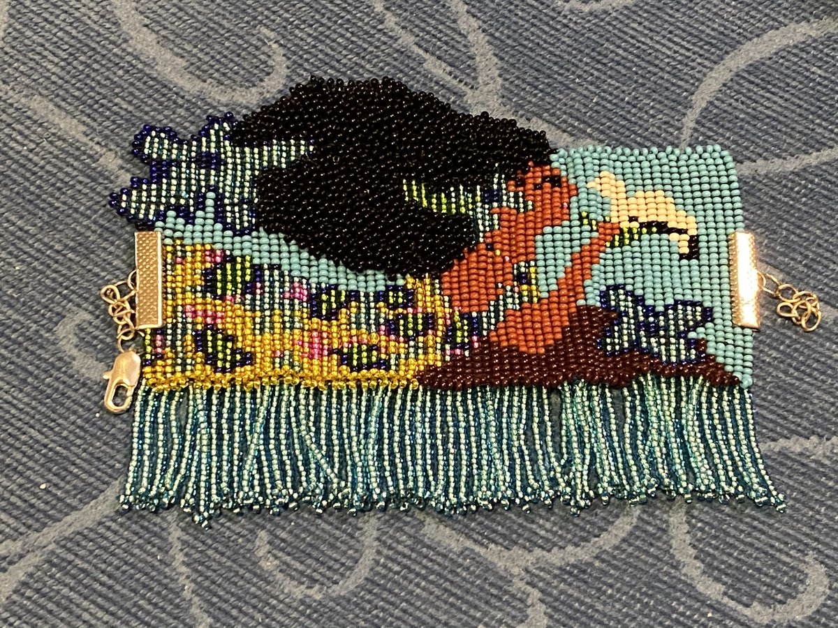 I’ve also collaborated with fine artists to create their artworks in beads. This piece is based on a painting by Sharon Phineasa, a Torres Strait Islander artist. I talked with her first before executing this. The copyright belongs to her in my opinion.