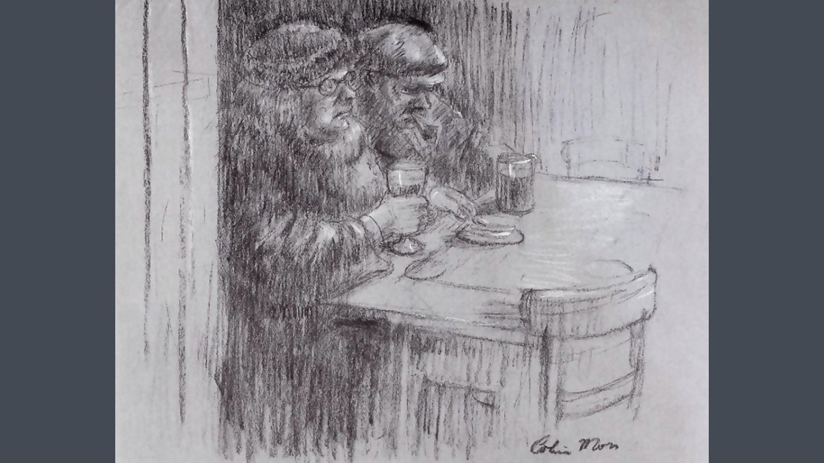 ColinWMossARCA's tweet photo. @artoflabour @GrimArtGroup “Half &amp; Half” (pastel) 1951
You could ask for a Half &amp; Half (half of bitter, half of mild) and usually a port &amp; lemon “for the wife”. Men often smoked a pipe as pipe tobacco was cheaper than cigarettes. #pubartweekend #Ipswich https://t.co/XLuTjAnb9I