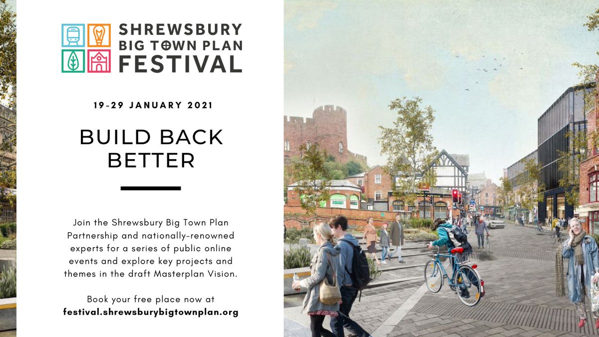Shrewsbury Big Town Plan Festival continues this week with a series of talks exploring key projects and themes that have been developed over the past year.

If you're not able to join in live, all events are available to stream.

Discover more at Festival.ShrewsburyBigTownPlan.org