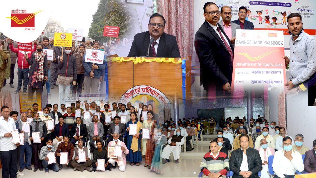 IndiaPostOffice's tweet photo. राष्ट्रीय बालिका दिवस एवं सुकन्या समृद्धि योजना की छठवीं वर्षगांठ के अवसर पर 22 एवं 23 जनवरी को बेटी बचाओ बेटी पढ़ाओ अभियान के प्रति जागरूकता लाने और बालिकाओं के भविष्य को समृद्ध तथा सुनिश्चित करने के उद्देश्य से देश भर के डाक घर विभिन्न गतिविधियाँ करते हुए। https://t.co/mS1R7XXOHM