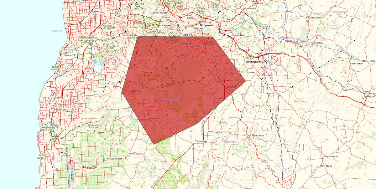 CFSAlerts's tweet photo. #Bushfire Emergency Warning for #CHERRY_GARDENS,_HICKS_HILL_ROAD #fire. You are now in danger. Take shelter in a solid building. Do not leave or enter this area in a vehicle or on foot. #EWM ID=0005351 #SAFires https://t.co/7dQTVXE9wK https://t.co/t4yeLhwPaL