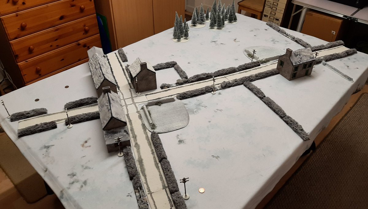 On a lovely snowy day in the Rhondda its time for a snowy game on the table. @GrimmgothVlad 's US forces defending against  @Dice_Dad 's Germans, kick off 1400 hrs.An excellent Sunday afternoons entertainment i reckon #spreadthelard #spreadthevirtuallard