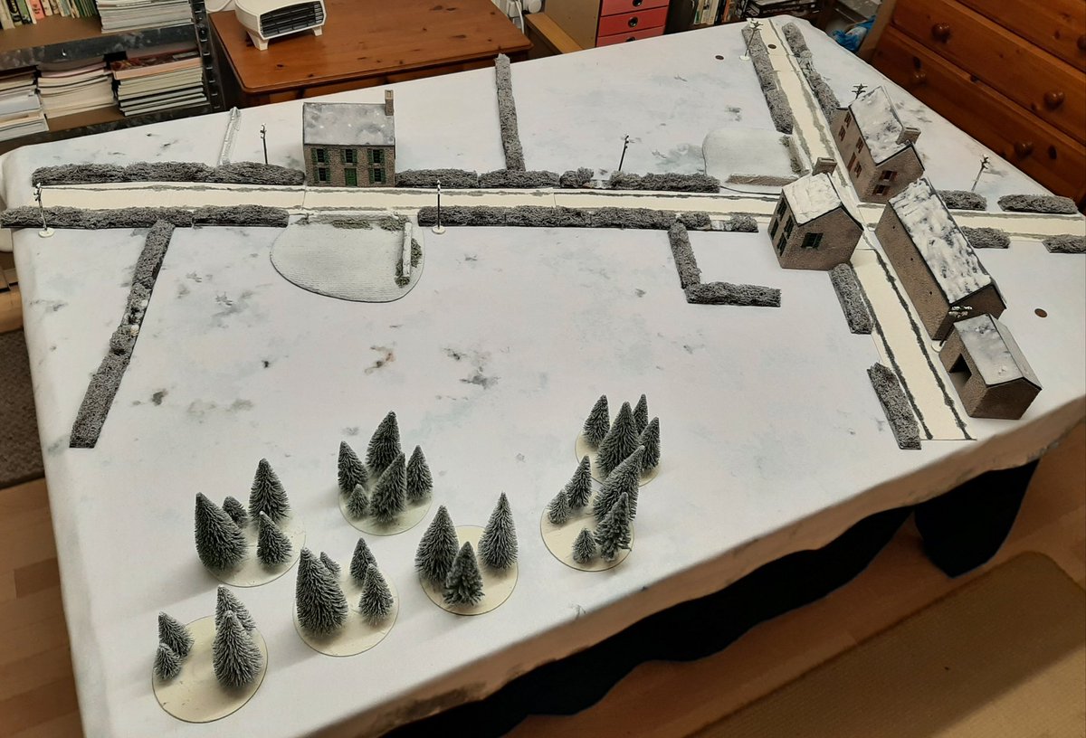 On a lovely snowy day in the Rhondda its time for a snowy game on the table. @GrimmgothVlad 's US forces defending against  @Dice_Dad 's Germans, kick off 1400 hrs.An excellent Sunday afternoons entertainment i reckon #spreadthelard #spreadthevirtuallard