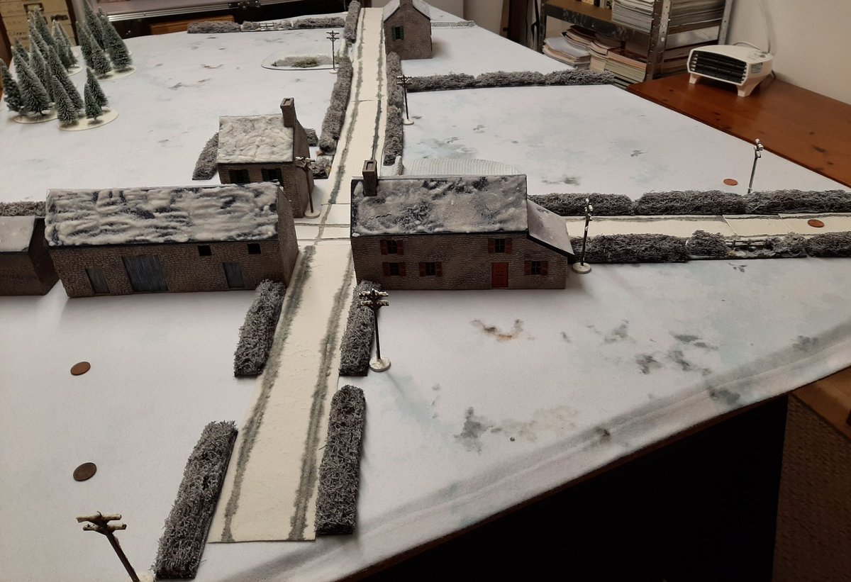 On a lovely snowy day in the Rhondda its time for a snowy game on the table. @GrimmgothVlad 's US forces defending against  @Dice_Dad 's Germans, kick off 1400 hrs.An excellent Sunday afternoons entertainment i reckon #spreadthelard #spreadthevirtuallard