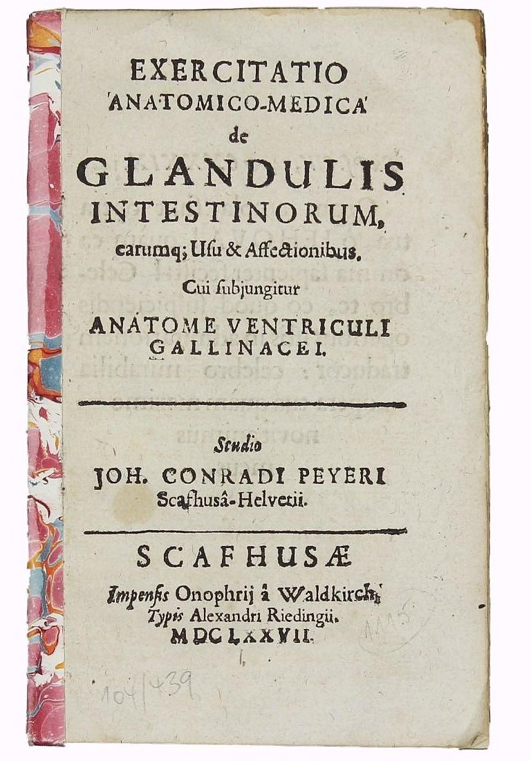 Johann Conrad Peyer, who worked alongside Johann Conrad Brunner, described these patches. Published in this book, where he also, curiously, describes the chicken gizzard.