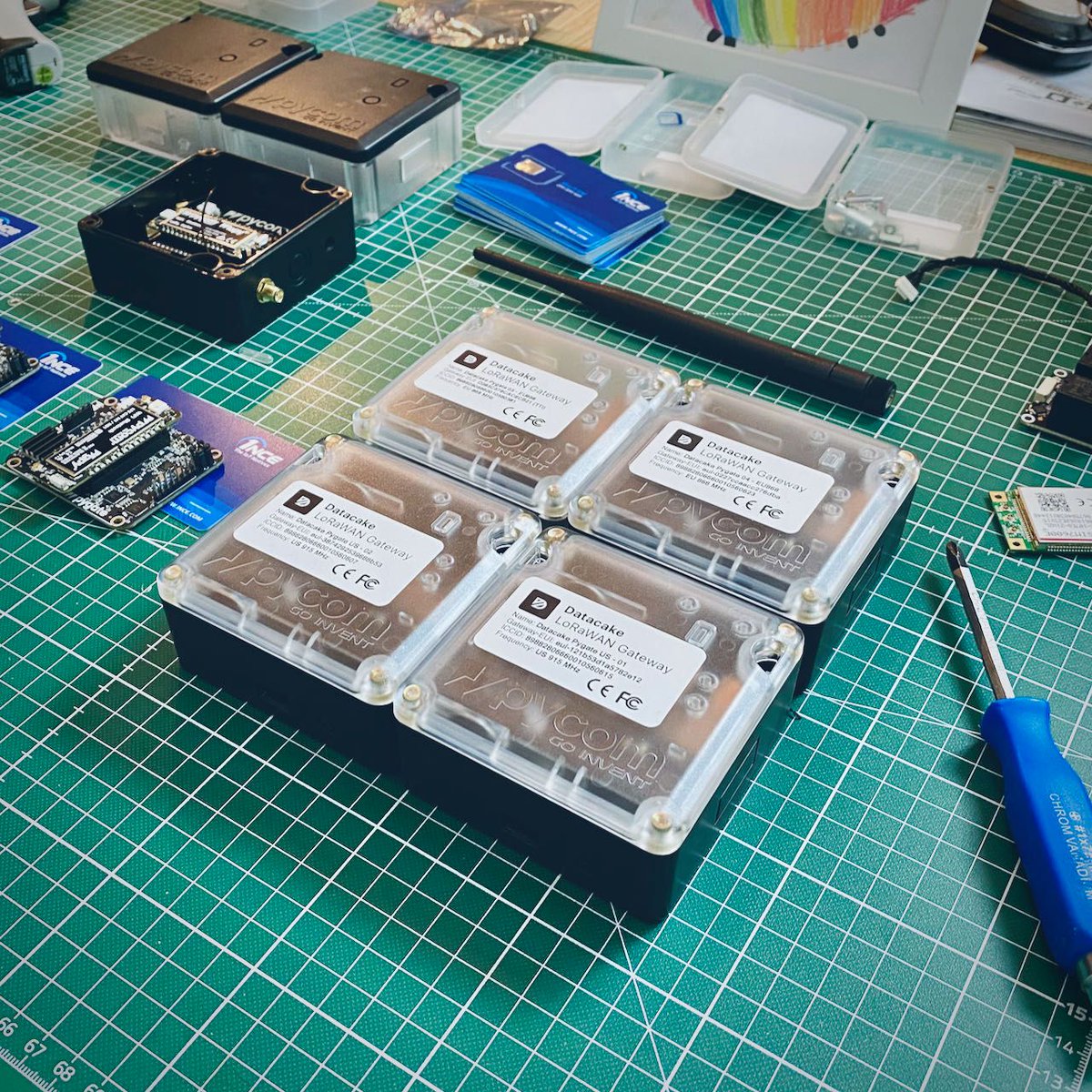datacake's tweet image. Due to demand, we are building more #LoRaWAN #gateways based on @pycomIOT #Pygate and #Gpy. Advantage: Comes with @1NCE_IoT #SIM. Customers only need to power up the gateway. Thanks to #Datacake #TTN monitoring you can see it on your workspace. Read More: bit.ly/3islQdv