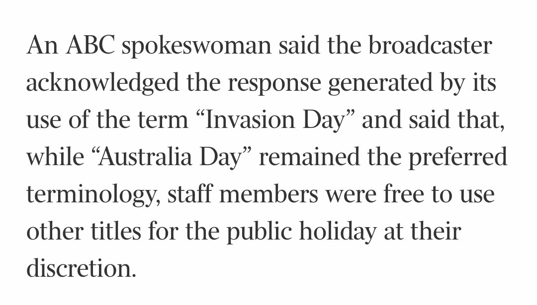 Of course if you get far enough down the article you get the clarification from the ABC that Australia Day is still the preferred term but... I mean... it's too late! I'm already outraged!!