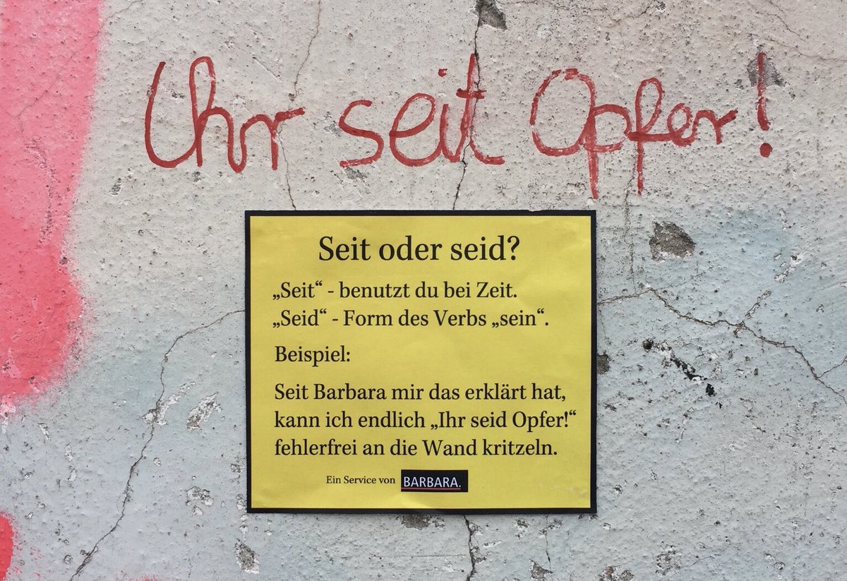 echtbarbara's tweet photo. Seit oder seid? 
Ein Service von Barbara. #opfer https://t.co/W6XYOihB27