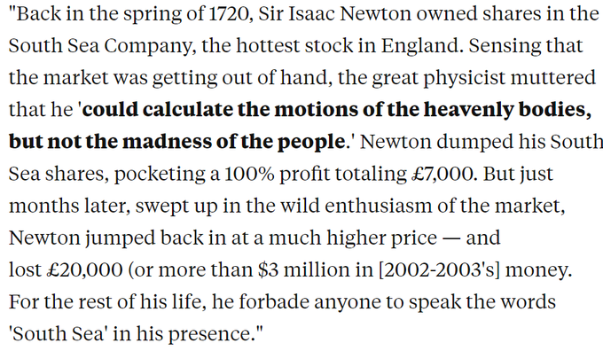 #ثريد
من علامات #الفقاعة (The Bubble) في أسواق الأسهم:

1/ السلوك البشري هو المسيطر عليها وليس القيم...