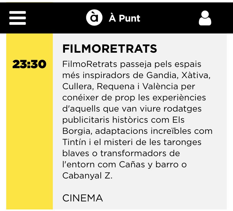 FilmoRetrats's tweet photo. Esta nit tenim una cita en @apunt_media amb #FilmoRetrats, vos esperem a les 23:30. https://t.co/S9ScbRPzkp