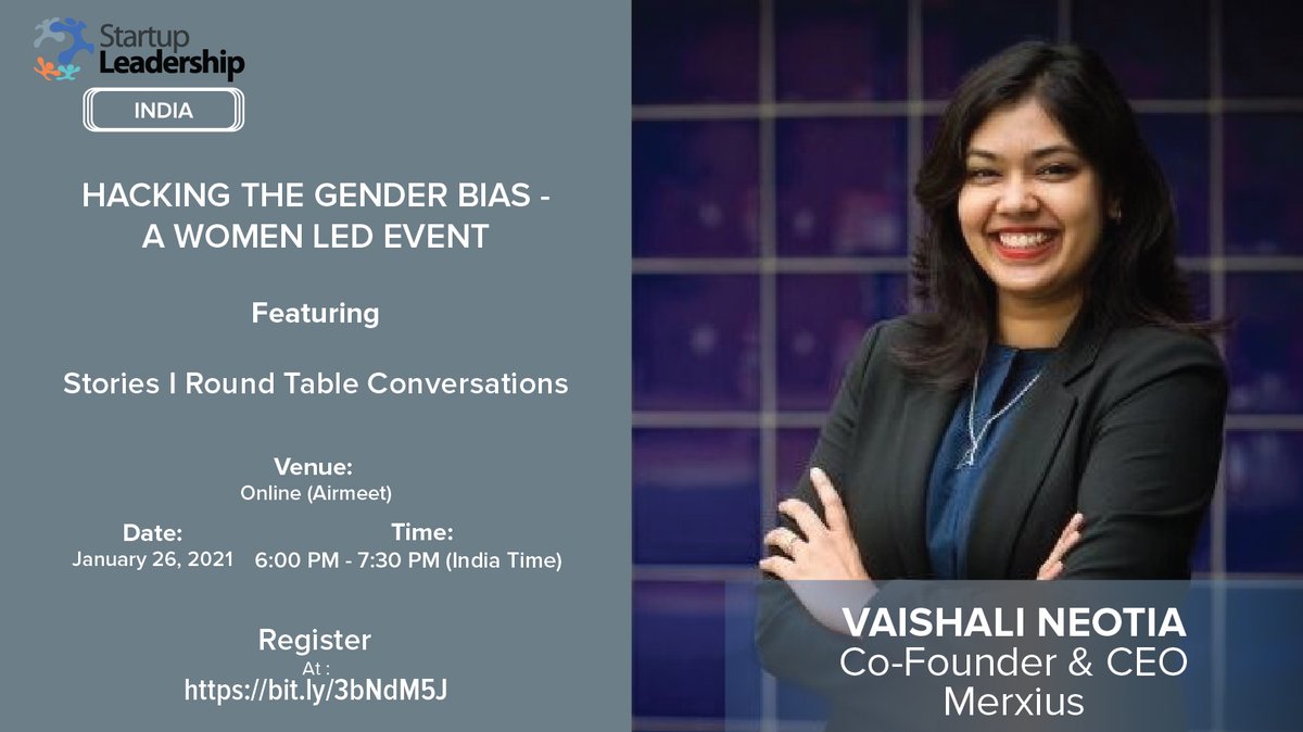 Come one Come all… All #techies #women wannabe #entrepreneurs, grab this chance to interact and learn from <a href="/VforVaishali/">Vaishali Neotia</a>, CEO and Co-founder <a href="/MerxiusSoftware/">Merxius Software</a>. Limited seats are available. Register for this event on 26th January 6-7:30 PM IST.
bit.ly/3bNdM5J
"