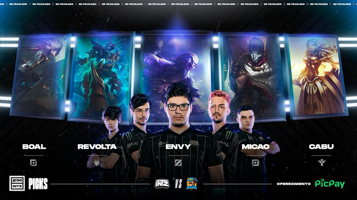 INTZ's tweet photo. [LOL] A comp da vitória foi decidida!

✂️ Camille
🐴 Hecarim
📘 Ryze
🎭 Jhin
☀️ Leona

📺 Acompanhe ao vivo em: https://t.co/iO479nN6F5

#PicPaySquad #GoINTZ #INTZLOL #CBLOL https://t.co/cu26lLZub3
