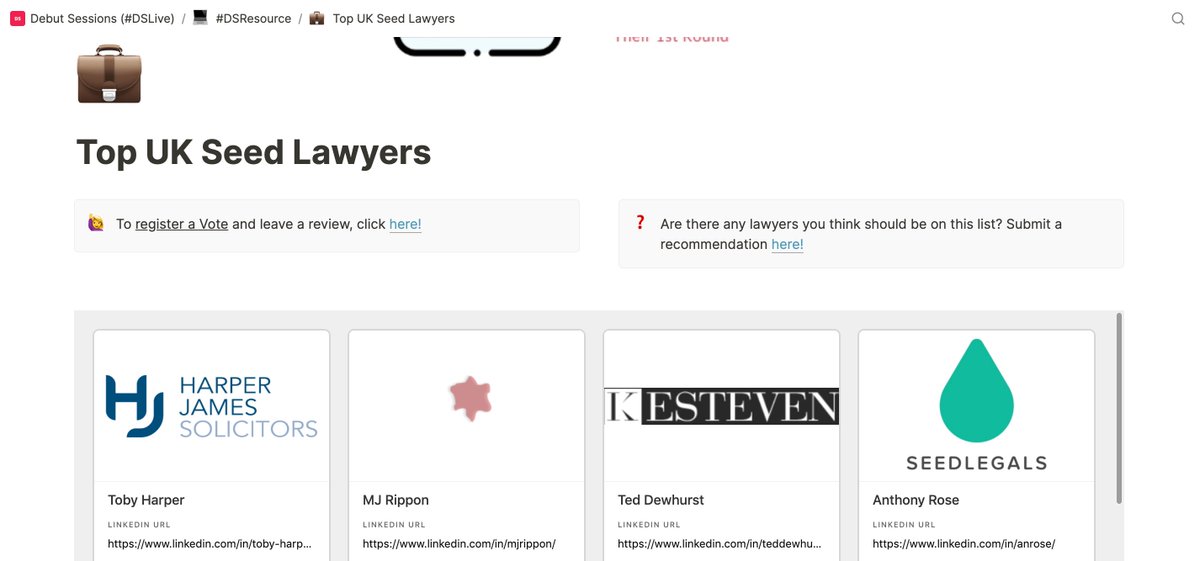 Kieranleehill's tweet photo. 2 weeks ago I asked "Who are the best UK Seed #Lawyers?"
I then promised to open source the list via @DebutSessions...
So welcome to #DSResource, starting with 🇬🇧 Lawyers 💼
https://t.co/qzLyEW68IH
👉 Upvote and leave a review 🗳️
👉 Recommend more 🗣️
👉 Connect in 1 click 🖱️ https://t.co/XV3rOvcMzx