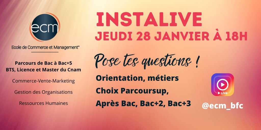 ECM_BFC's tweet photo. Tu n'as pas pu participé aux portes ouvertes digitales ? ou il te reste des questions ? On te répond sur Insta jeudi ! #parcoursup #orientation https://t.co/I37vMVeu9M