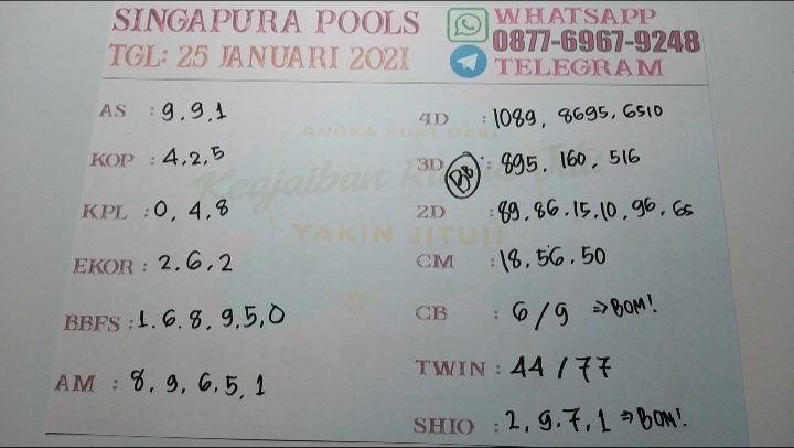 PREDIKSI PAITO TOGEL SINGAPURA-SINGAPORE-SGP HARI INI MINGGU 25 JANUARI 2021 || PAITO JITU SGP

#TARIKANJITUSINGAPORE #TOGELSGP #PREDIKSISINGAPURA
#TOGELHARIINI #SINGAPURAHARIINI #TARIKANRUMUS #RUMUSJITUSINGAPURA #ANGKAMAINSINGAPURA #ANGKA2DSDY #PREDIKSISDY #PREDIKSISGP