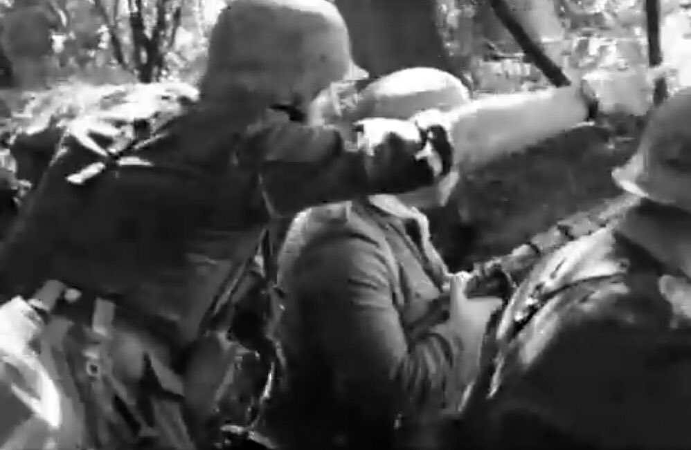 If it is not possible to designate the target while the men are under cover, the Gruppenführer first lets them occupy their firing positions & then designates the target. Fire may be opened by arm signal, a command or whistle. 11)