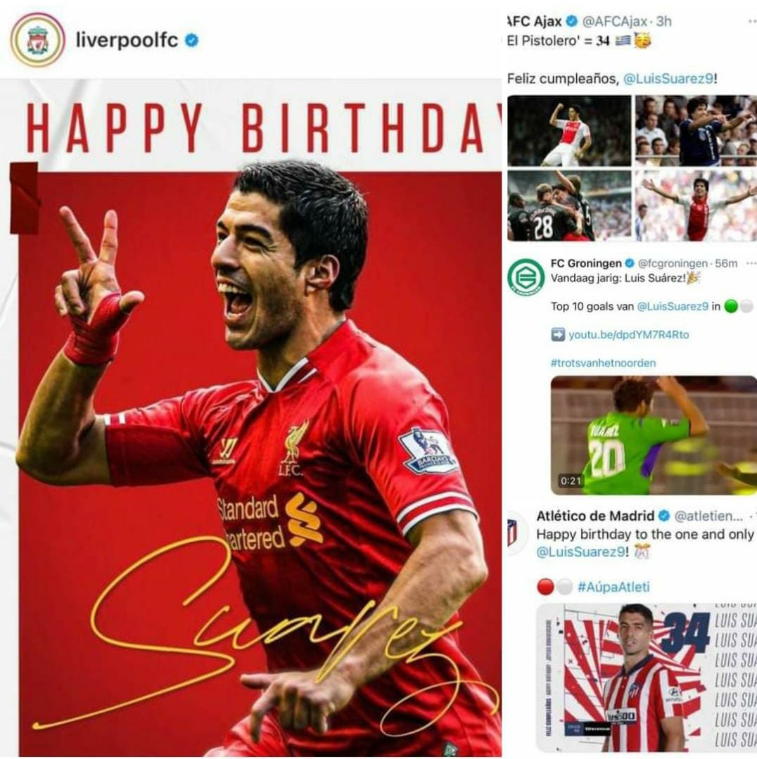 Every club that Luis Suarez has played for, wished him a happy birthday except fc Barcelona! 