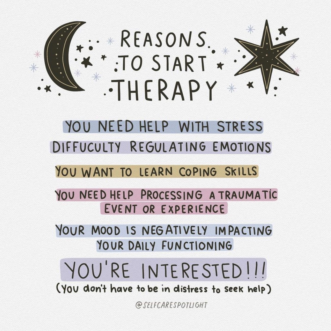 NAMICommunicate's tweet photo. You don't have to be in a crisis to start therapy. 
-
Image via Self-Care Spotlight https://t.co/ov4ndqFXvy