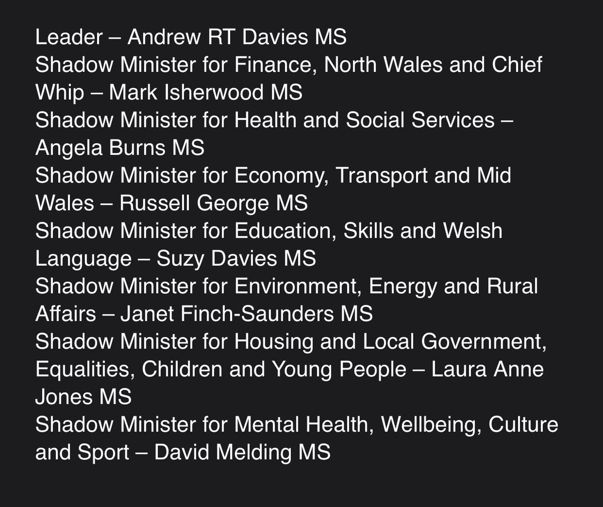 adrianmasters84's tweet image. New leader Andrew RT Davies reshuffles his front bench team without Paul Davies and Darren Millar. Nick Ramsay sacked as finance spokesperson.