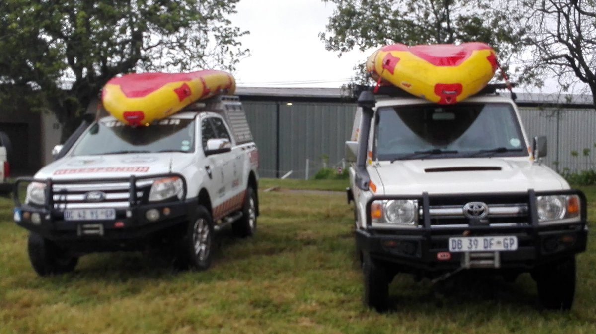Vehicles from <a href="/ResQSA/">RESCUE South Africa</a>  rigged and ready to render assistance for possible flooding in the Mbombela are where hotspots have been identified