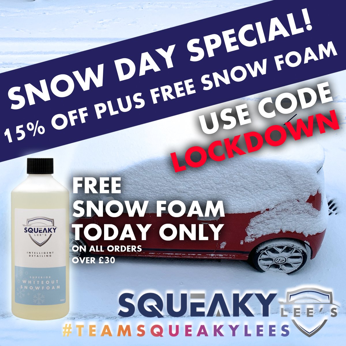 LeesSqueaky's tweet photo. Hello Twitter! Check out today's massive deal!! 15% off with code LOCKDOWN, plus if you spend over £30, get a free Snow Foam!! https://t.co/KEacqcCPrL