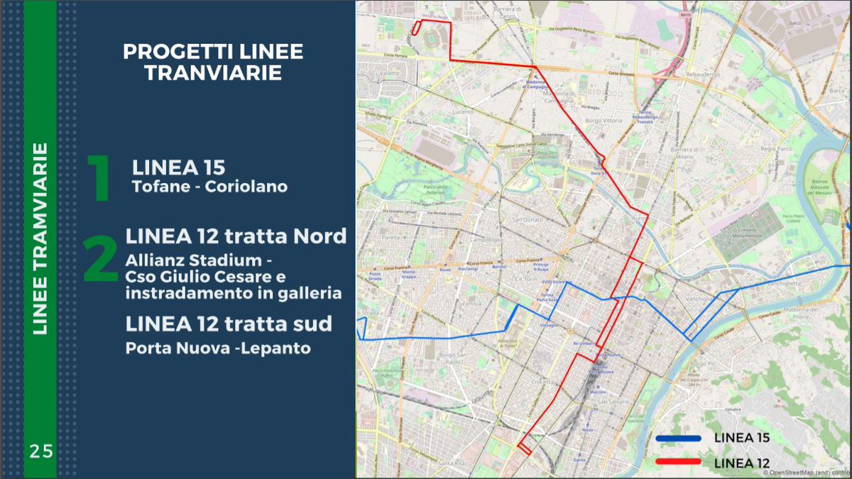 - two new tramway lines. In particular, the new line 12, that will use the abandoned trench of rail line to Cirié-Lanzo, and, also, the u/g alignment of the same line built in the 90s and recently abandoned for a new one - 220m€
