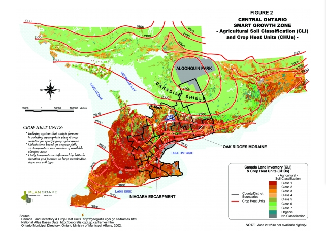 1/11 Red areas show class 1 soils, the best in Canada. Sprawl is eating it up.  @cffont says 175 acres per day is lost to urban development and aggregate extraction.  @fordnation's new "Market-based approach" to urban planning=a boon for developers/bad for farms  #ontag